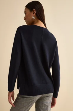 Maglia Over Scollo a V in Lana Merino - BLU
