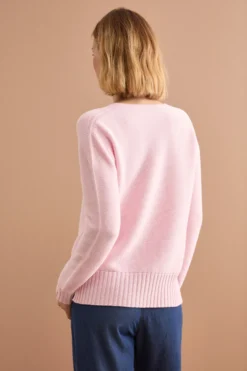 Maglia Scollo a V con Dettagli a Costine - ROSA