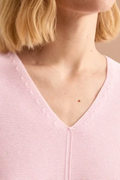 Maglia Scollo a V con Dettagli a Costine - ROSA
