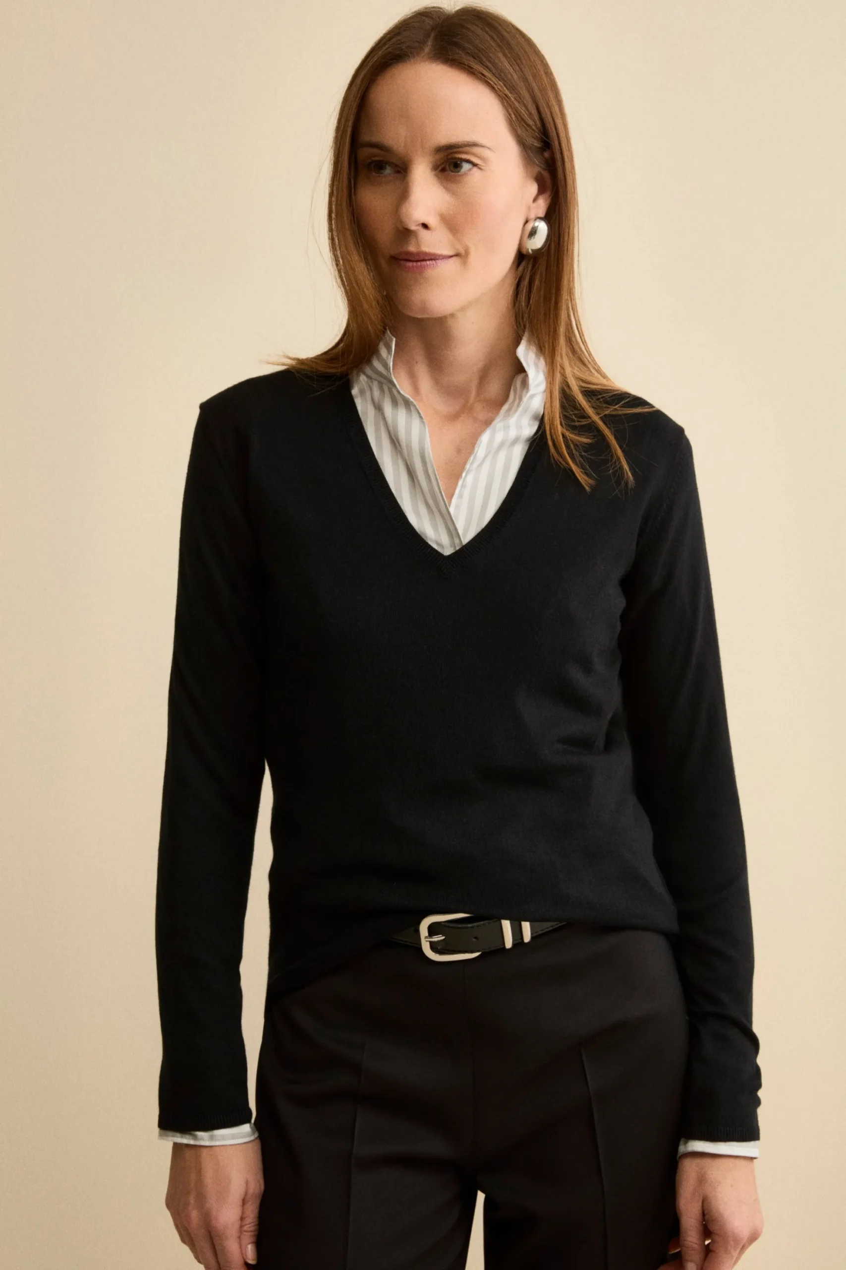 Maglia Scollo a V Extrafine in Seta e Cashmere - NERO