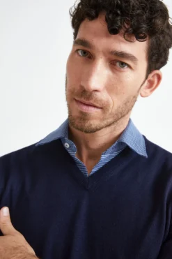 Maglia Scollo a V in Lana Merino - BLU