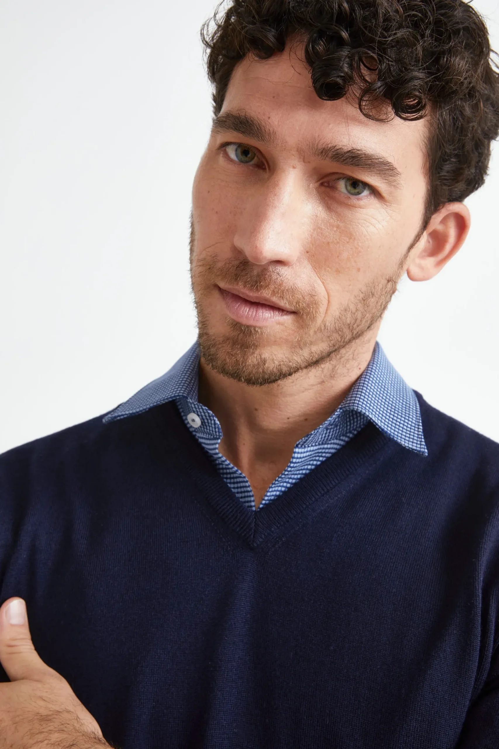 Maglia Scollo a V in Lana Merino - BLU