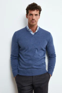 Maglia Scollo a V in Lana Merino - JEANS