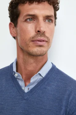 Maglia Scollo a V in Lana Merino - JEANS