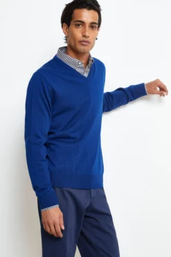 Maglia Scollo a V in Lana Merino - BLU APERTO