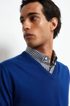 Maglia Scollo a V in Lana Merino - BLU APERTO