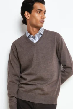 Maglia Scollo a V in Lana Merino - TORTORA