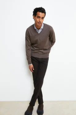 Maglia Scollo a V in Lana Merino - TORTORA