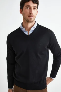 Maglia Scollo a V in Lana Merino - NERO