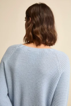 Maglia Scollo Barchetta in Lana Merino Lavorata - AZZURRO