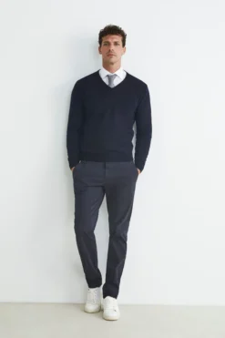 Maglia scollo V in cashmere - BLU