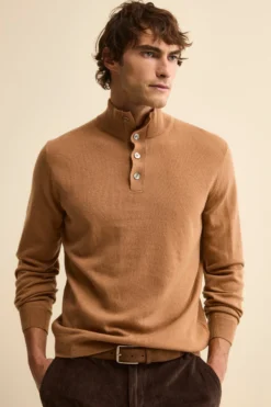 Maglia Serafino in Lana e Cashmere - CAMMELLO