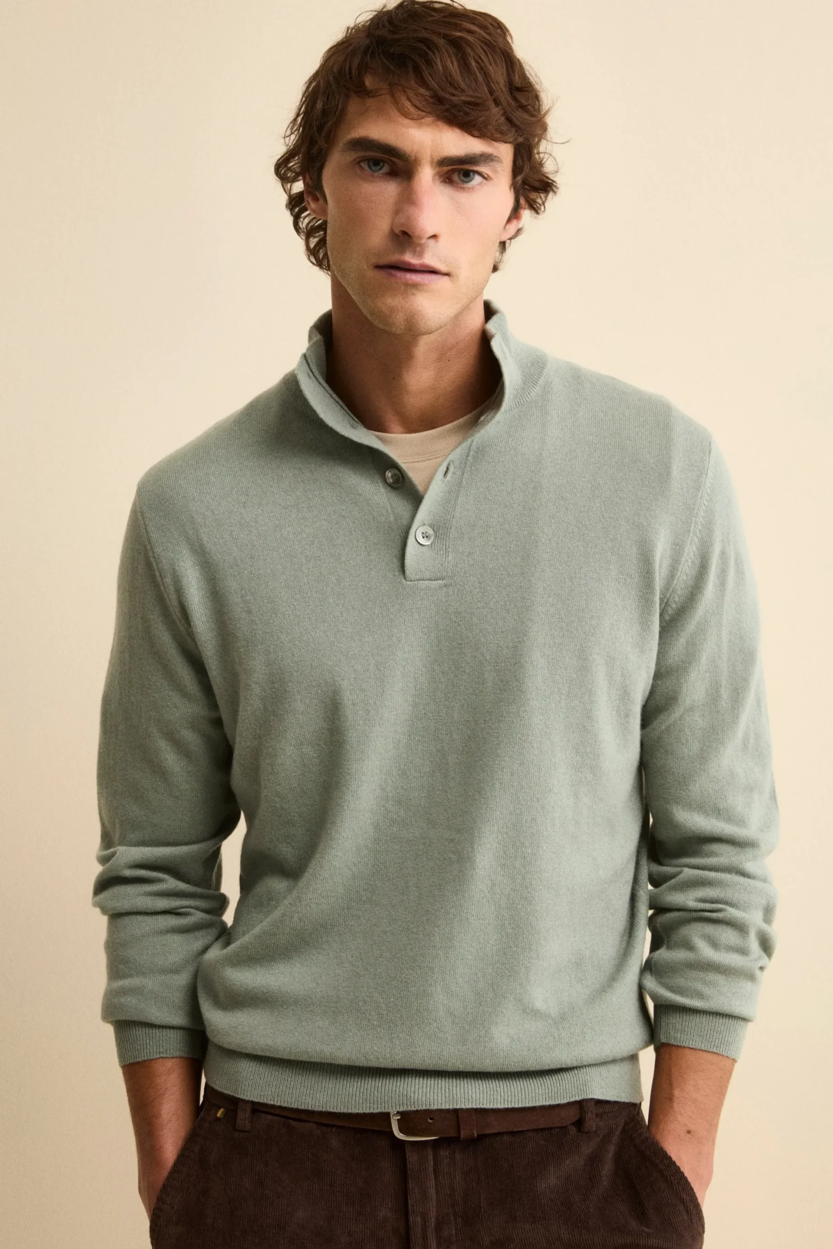 Maglia Serafino in Lana e Cashmere - VERDINO