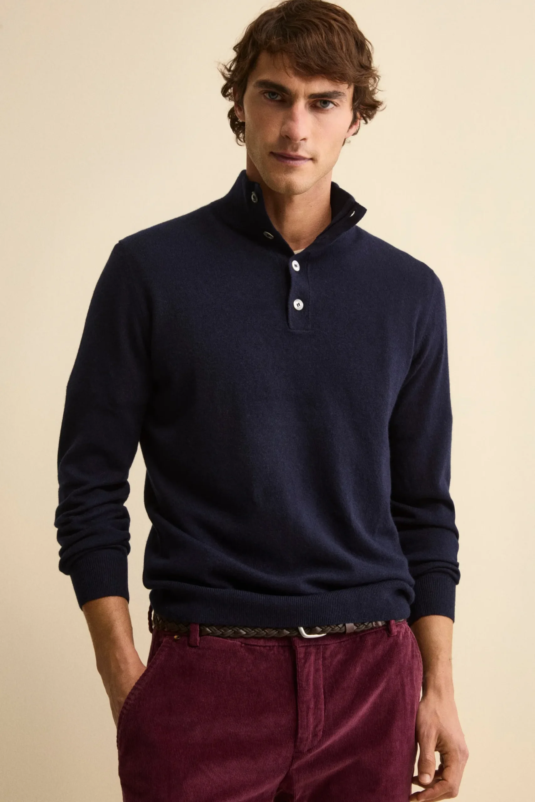 Maglia Serafino in Lana e Cashmere - BLU