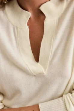 Maglia Serafino in Lana Merino - ECRU