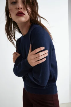 Maglioncino girocollo lana e cashmere - BLU