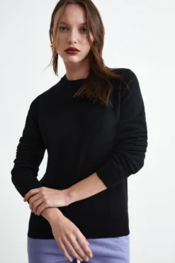 Maglioncino girocollo lana e cashmere - NERO