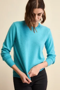 Maglioncino girocollo lana e cashmere - ACQUAMARINA