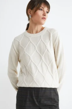 Maglione girocollo a rombi - LATTE