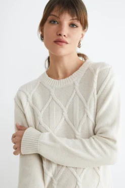 Maglione girocollo a rombi - LATTE