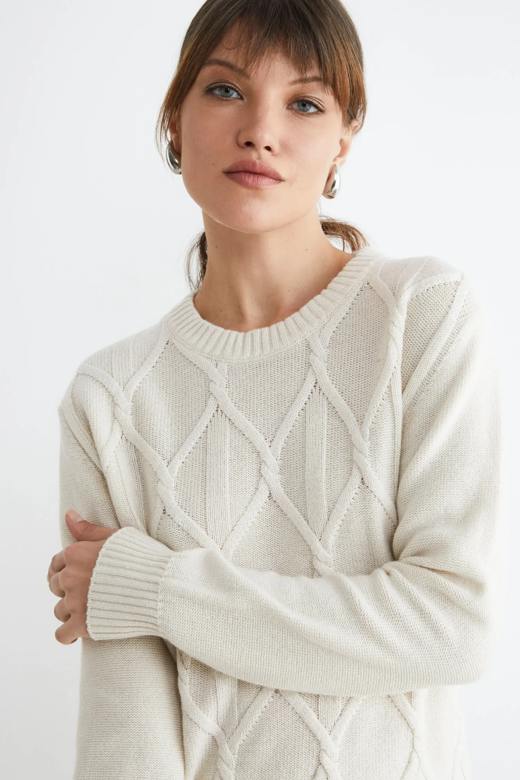Maglione girocollo a rombi - LATTE