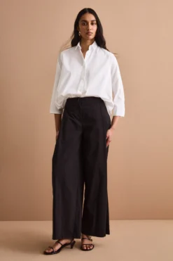 Pantalone a Gamba Larga con Pinces in Bengalina - NERO