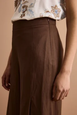 Pantalone Ampio da Cerimonia in Raso con Spacco - CIOCCOLATO