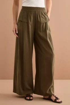 Pantalone Ampio Fluido con Vita Elasticizzata - VERDE MILITARE
