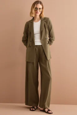 Pantalone Ampio Fluido con Vita Elasticizzata - VERDE MILITARE