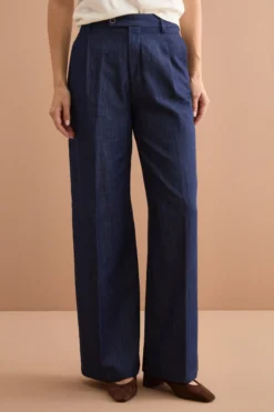 Pantalone Ampio in Denim con Pinces - DENIM