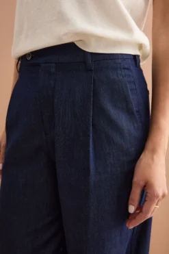 Pantalone Ampio in Denim con Pinces - DENIM