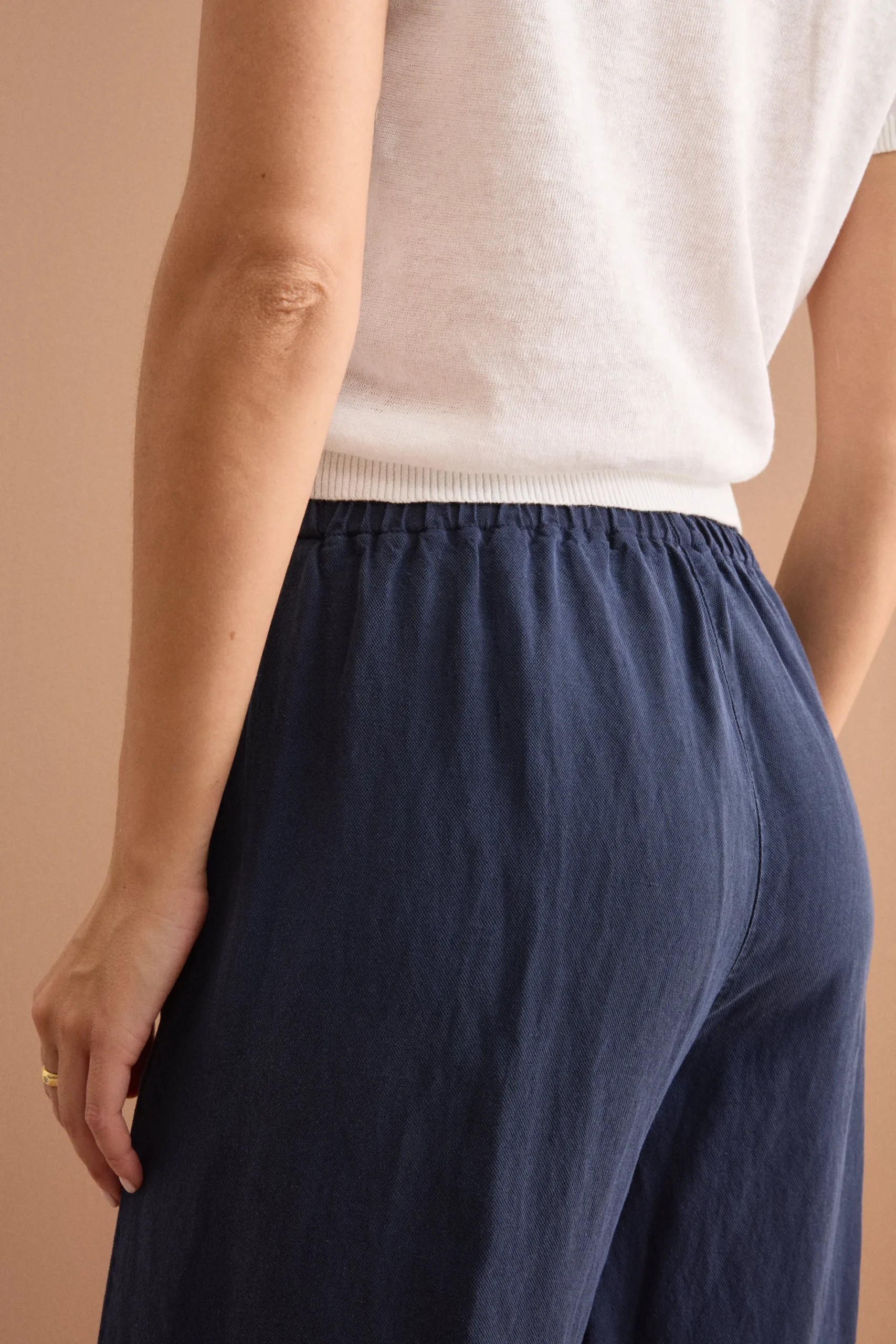 Pantalone Ampio in Misto Lino con Elastico - BLU