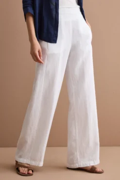 Pantalone Ampio in Misto Lino con Elastico - BIANCO