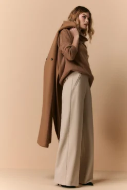Pantalone a palazzo con piega - PANNA