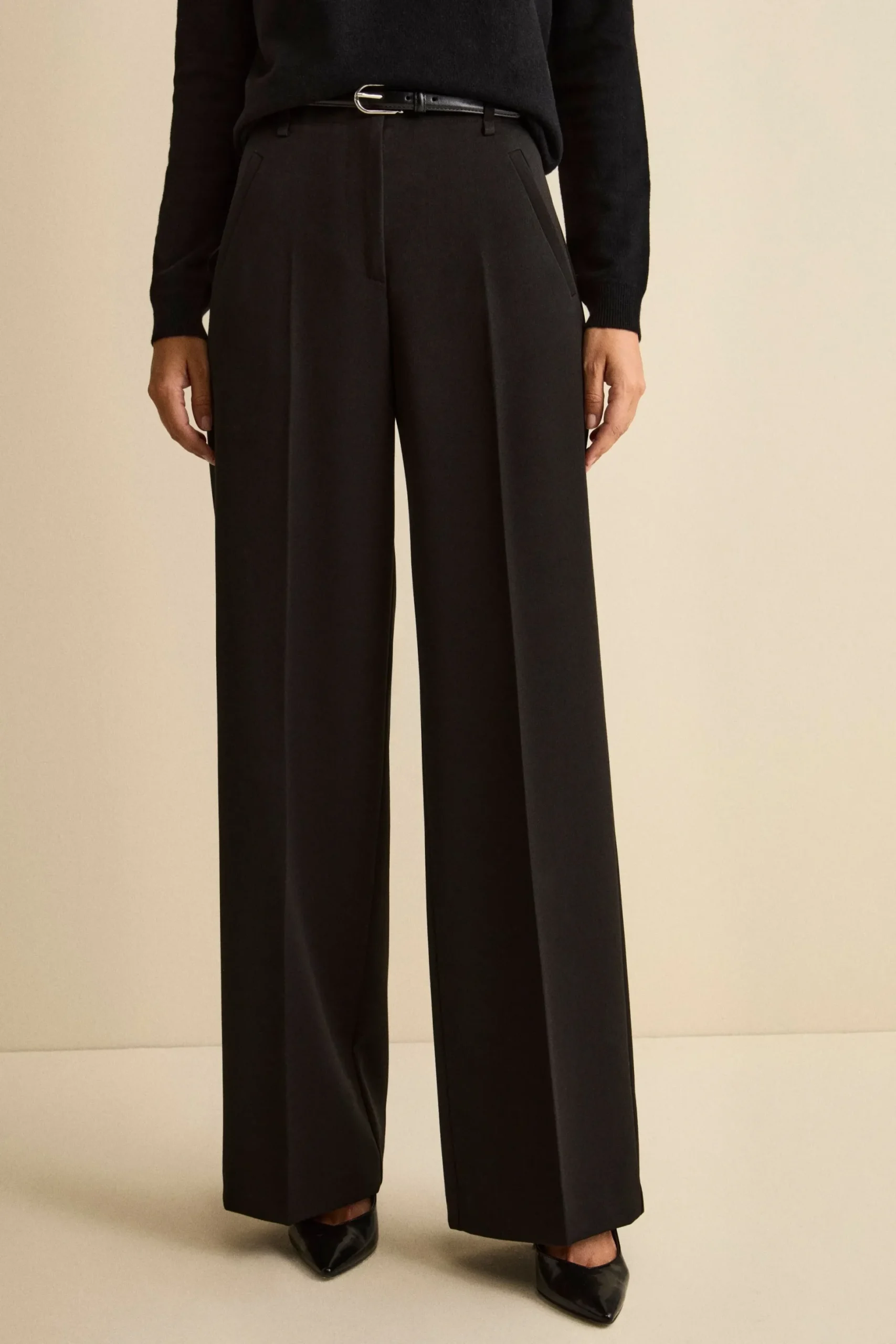 Pantalone a palazzo con piega - NERO
