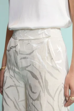 Pantalone Aperto Damascato in Misto Lino - ECRU