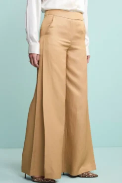 Pantalone Aperto Elegante in Misto Lino - ORO