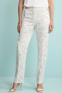 Pantalone a Sigaretta Damascato in Misto Lino - ECRU