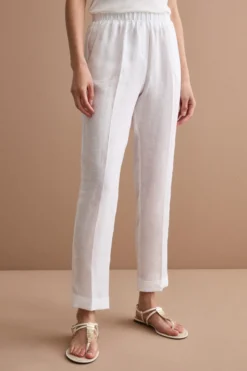 Pantalone a Sigaretta in Lino con Risvolto - BIANCO