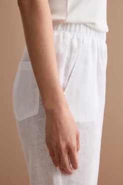 Pantalone a Sigaretta in Lino con Risvolto - BIANCO