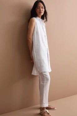 Pantalone a Sigaretta in Lino con Risvolto - BIANCO