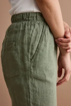 Pantalone a Sigaretta in Lino con Risvolto - VERDE MILITARE