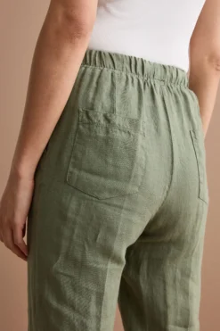 Pantalone a Sigaretta in Lino con Risvolto - VERDE MILITARE