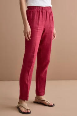 Pantalone a Sigaretta in Lino con Risvolto - BORDEAUX