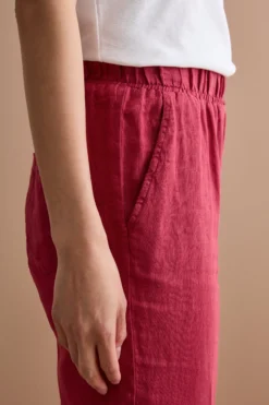 Pantalone a Sigaretta in Lino con Risvolto - BORDEAUX
