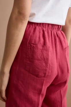 Pantalone a Sigaretta in Lino con Risvolto - BORDEAUX