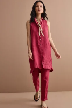Pantalone a Sigaretta in Lino con Risvolto - BORDEAUX