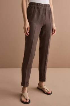 Pantalone a Sigaretta in Lino con Risvolto - T.MORO