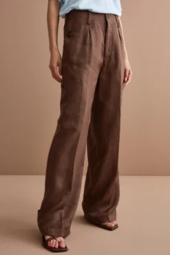 Pantalone Cargo in Lino con Pinces - T.MORO