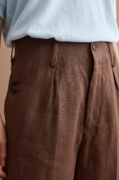 Pantalone Cargo in Lino con Pinces - T.MORO